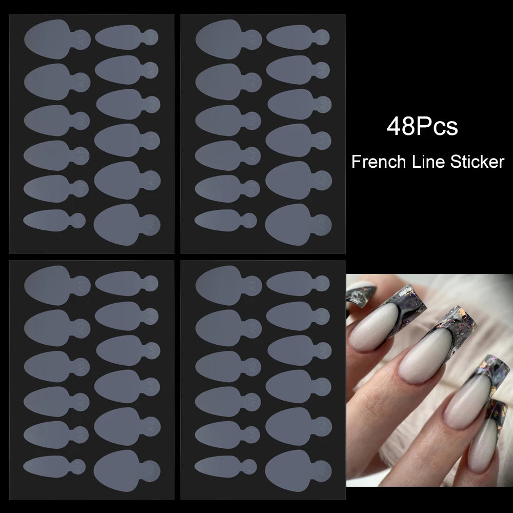 48Pcs French Silicone Pads for Dual Nail Forms False Tips Quick Building French Nails Mold Soft Silicone Pads Manicure Tools