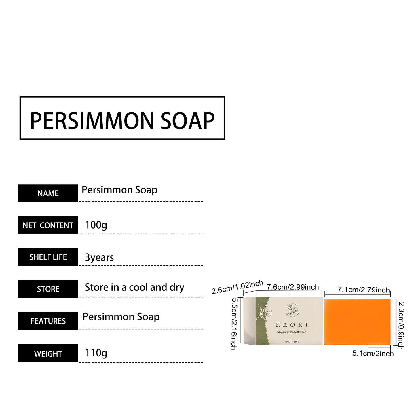 Persimmon Body Cleansing Soap For Body Odor Removal Long-Lasting Oil Control Fresh Natural Fruit Aroma Foaming Body Bath Soap