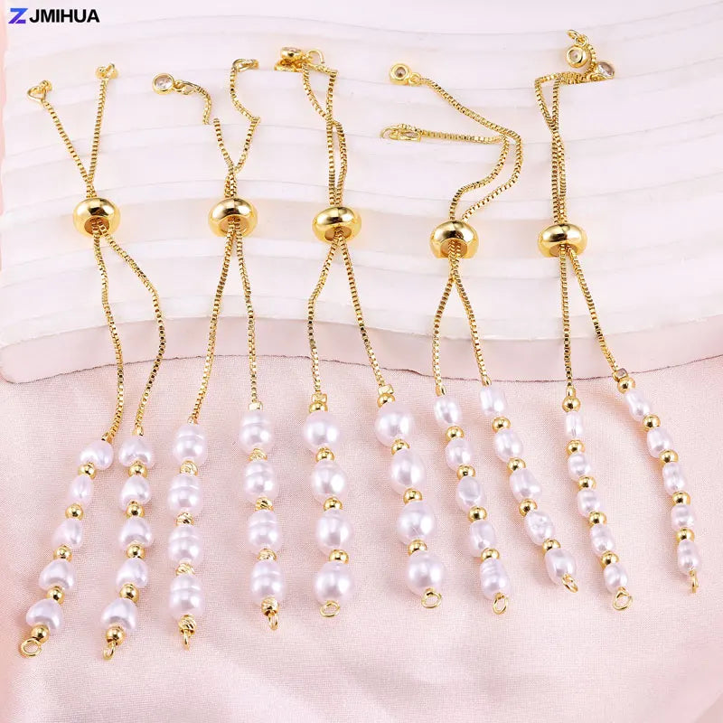Elegant Natural Pearls Connector Adjustable Size Chain For DIY Fashion Women Girls Bracelets Jewelry Findings Accessories