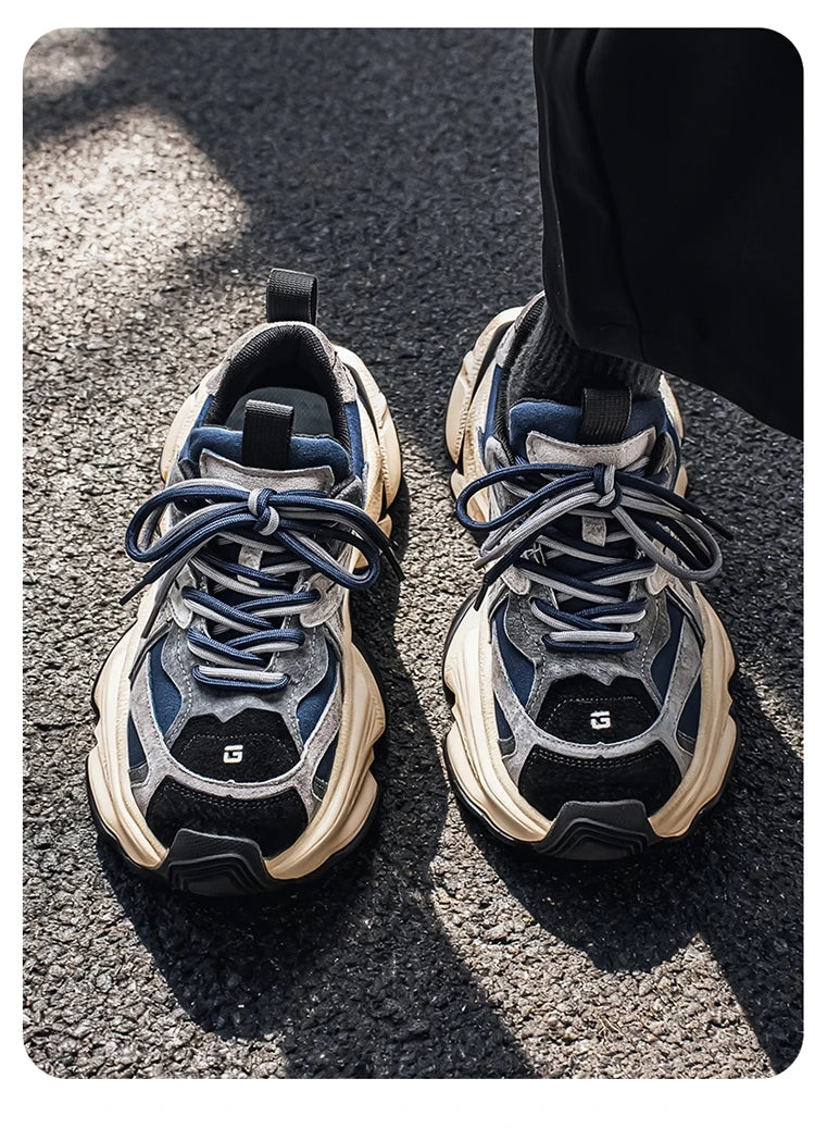 Lacing up Men's and Women's Couple Sport Shoes 2025 Thick Sole Luxury Design Casual Retro Dirty Casual Sneakers Breathable Upper