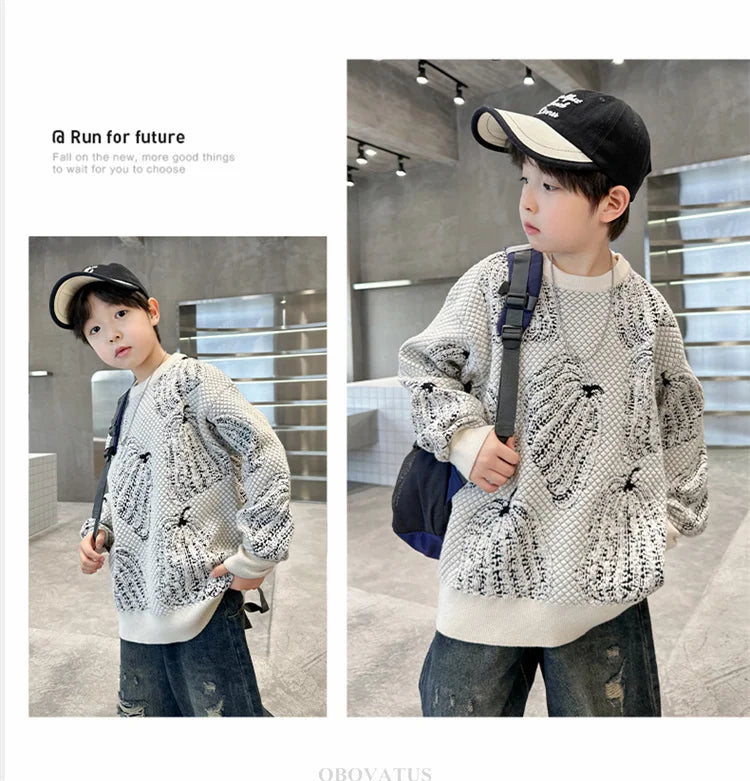Children Halloween Pumpkin Sweater For Boys Fancy Knitted Outfit Clothing Kids Elegant Pullover Knitwear For Teenagers Age 5-14T