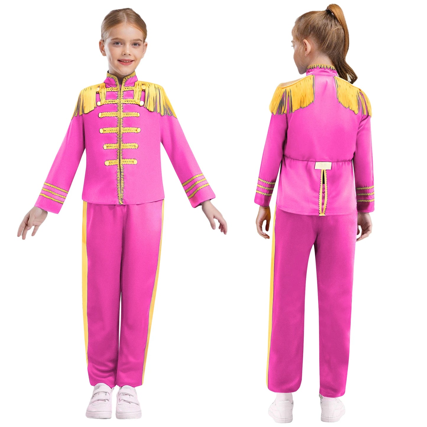 Kids Girls 60s Retro Hippie Rock Band Musician Costume Halloween Cosplay Carnival Party Circus Drummer Parade Tassel Jacket Coat