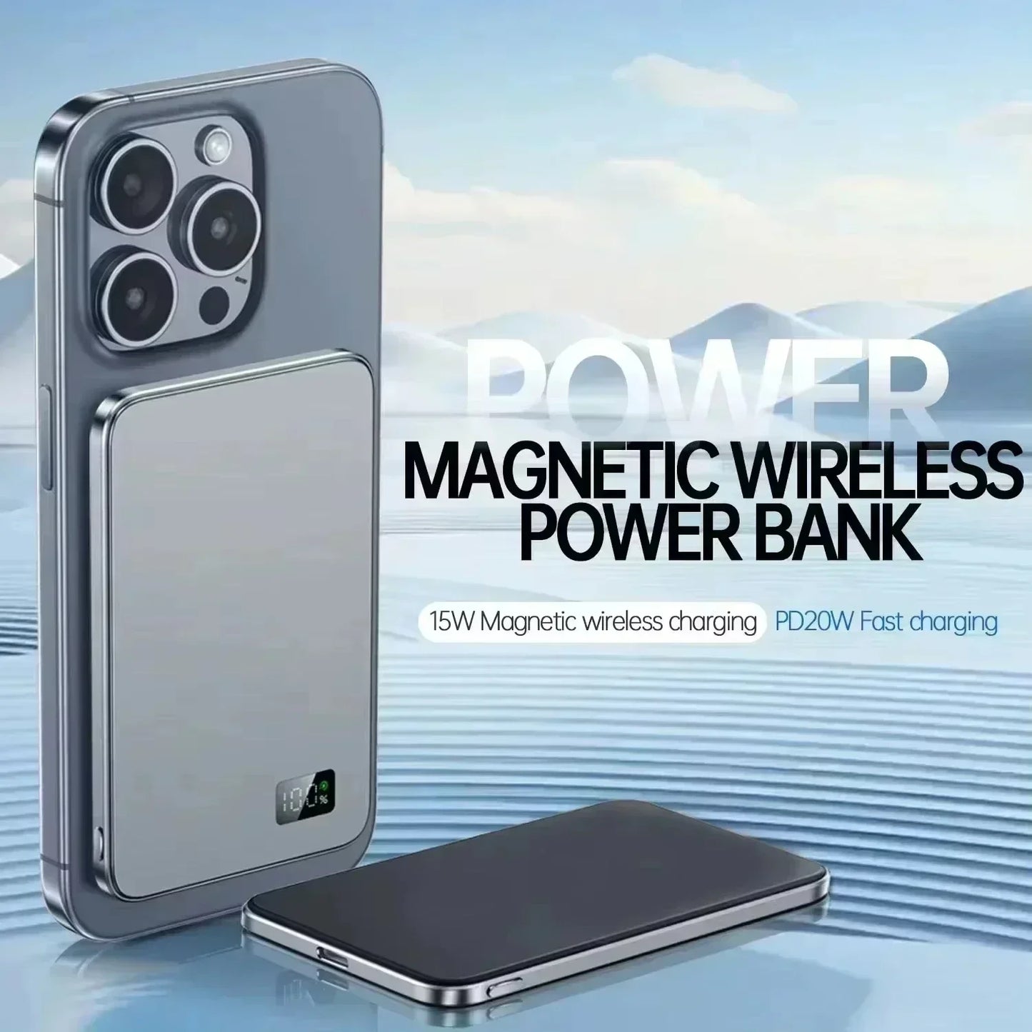 Lenovo 500000mAh CCC Certified Magnetic Ultra Thin Wireless Portable Power Bank Super Fast Charging LED Display Pack For MagSafe