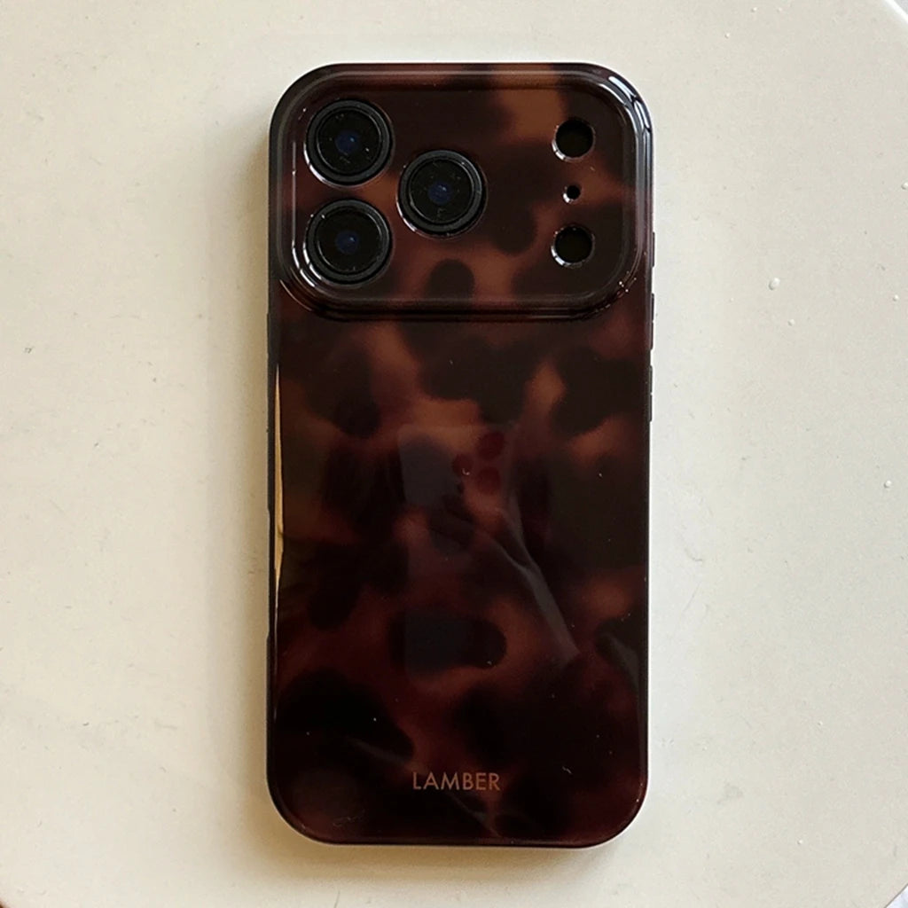 Retro Stylish Amber Color Lamber Pattern Glossy Phone Cover Case for iPhone 17 16 15 14 13 12 Pro Max Plus Air