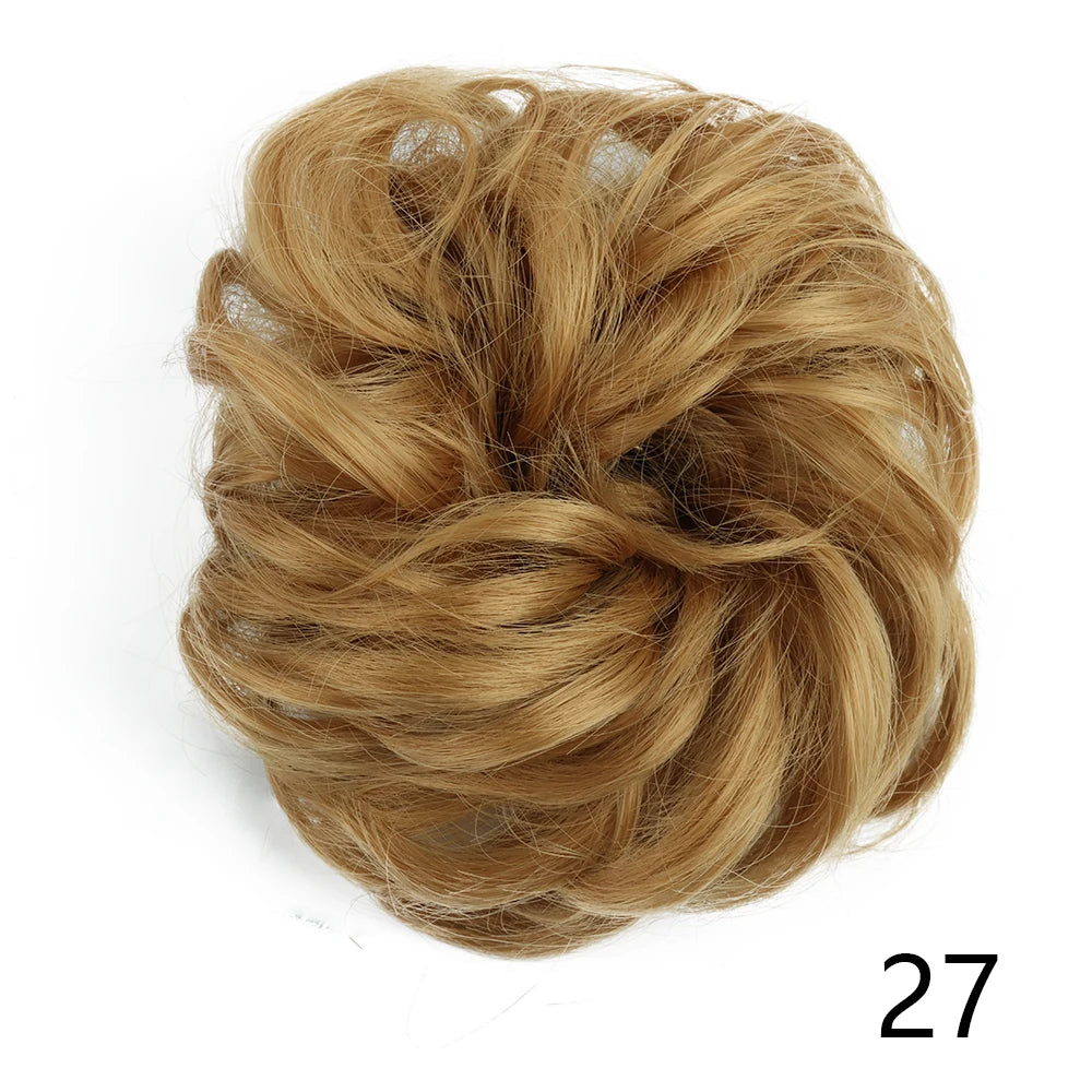 Synthetic Hair Bun Wig Donut Wavy Elastic Rubber Scrunchie Hair Pieces Ladies Ponytail Hair Extension Curly Wrap