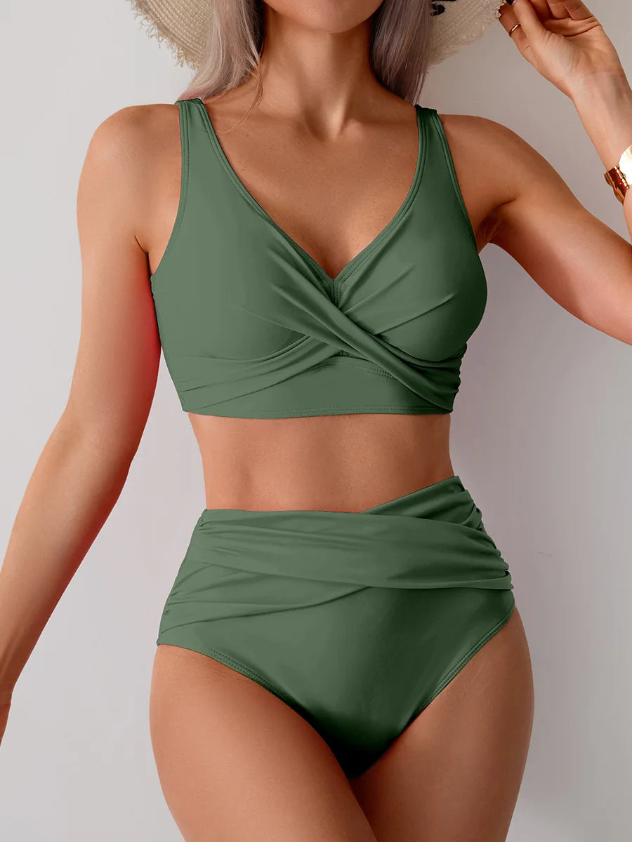 VigoBreviya 2026 Sexy Solid Strapped Swimwear Women Cross Push Up Bikini Set Brazilian Lady Swimsuit High Waist Beach Bath Suit