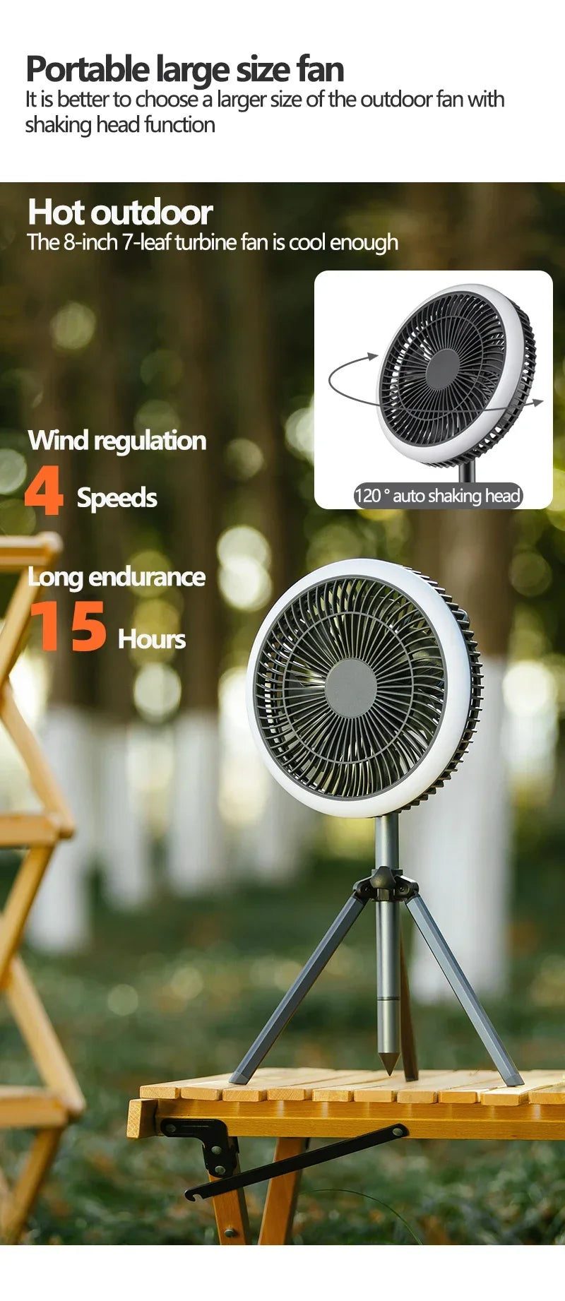 Outdoor Portable Remote Control Camping Fan Retractable Tripod Floor Fan USB Rechargeable 10000mAh Tent Ceiling Fan Ventilator