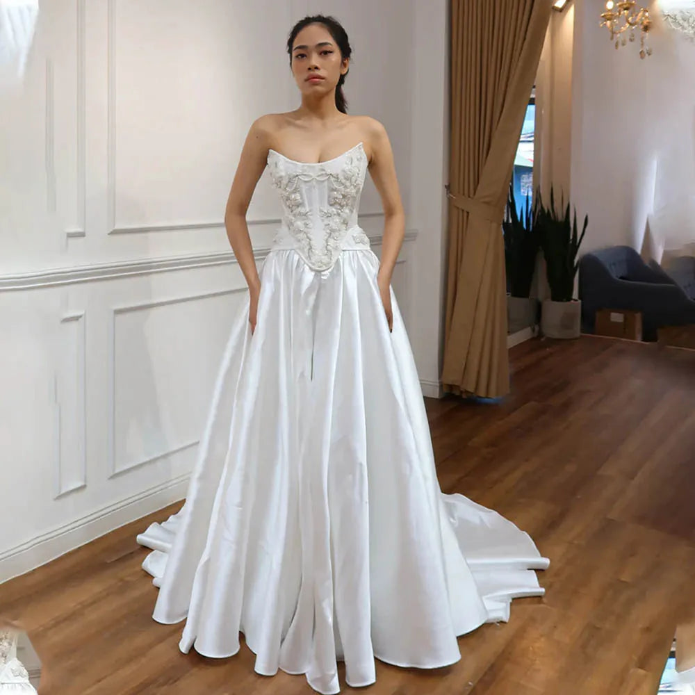 Popular Scoop Neckline Lace Applique Two Piece Bridal Grown Wedding Dresses Custom Made 2026 Vestido De Noival