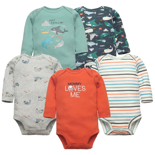 5Pcs/Lot Baby Bodysuits Long Sleeves Newborn Baby Clothes 100% Cotton Cartoon Baby Clothing Infant Baby Boy Girl Clothes