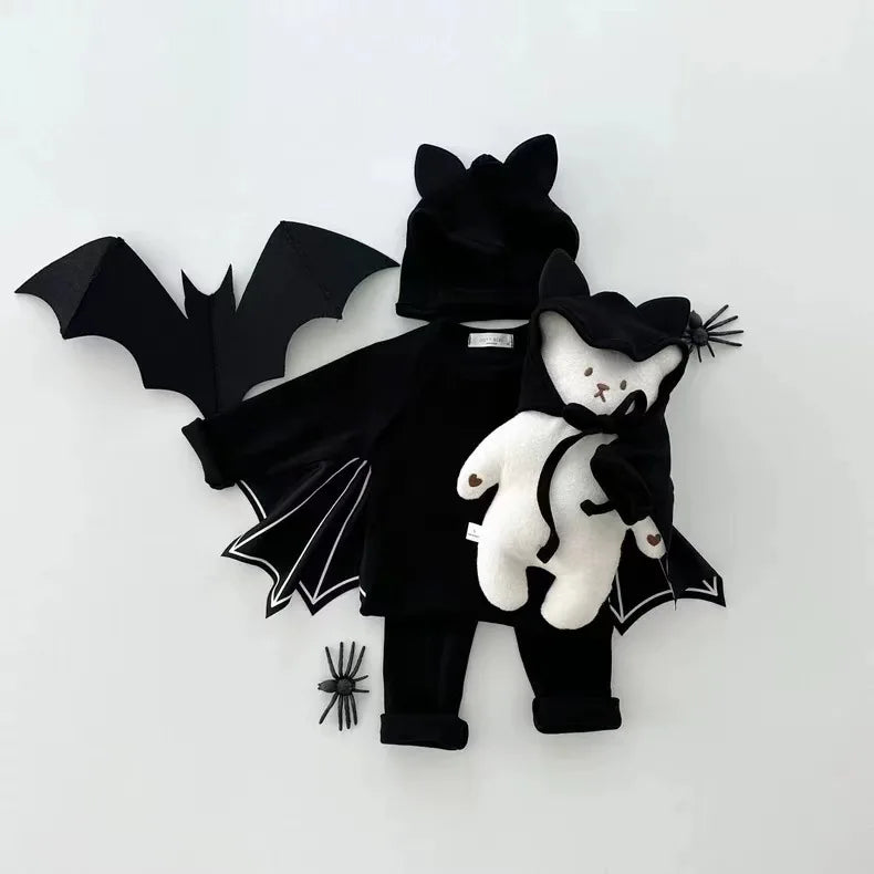 2025 Autumn New Baby Halloween Clothes Set Boy Girl Infant Long Sleeve Bat Tops + Pants + Hat 3pcs Suit Baby Halloween Costume