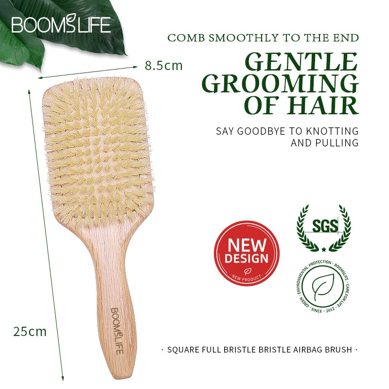 BOOMSLIFE Boar Bristle Hair Brush Square Paddle Scalp Massage Hairbrush USA Oak Wood Comb for Hair Women Barber Beauty Hair Care