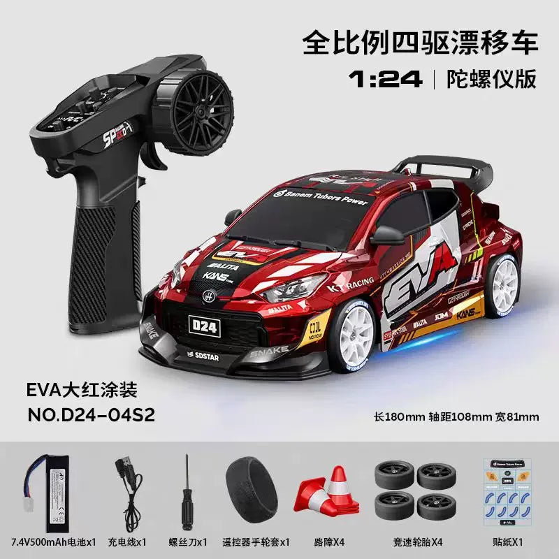 Hongxing 1 24 RC 4WD High Speed Drift Car Full Scale Gyroscope With Lithium Battery 2 Sets Of Wheels Independent Shock Absorber