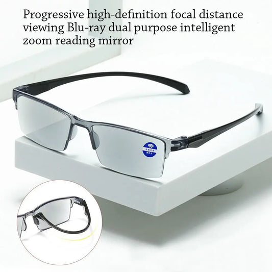 Smart Automatic Zoom Reading Glasses Anti Blue Ray Reading Glasses Autofocus Power Half-Rim Near Far Computer Glasses Elegant
