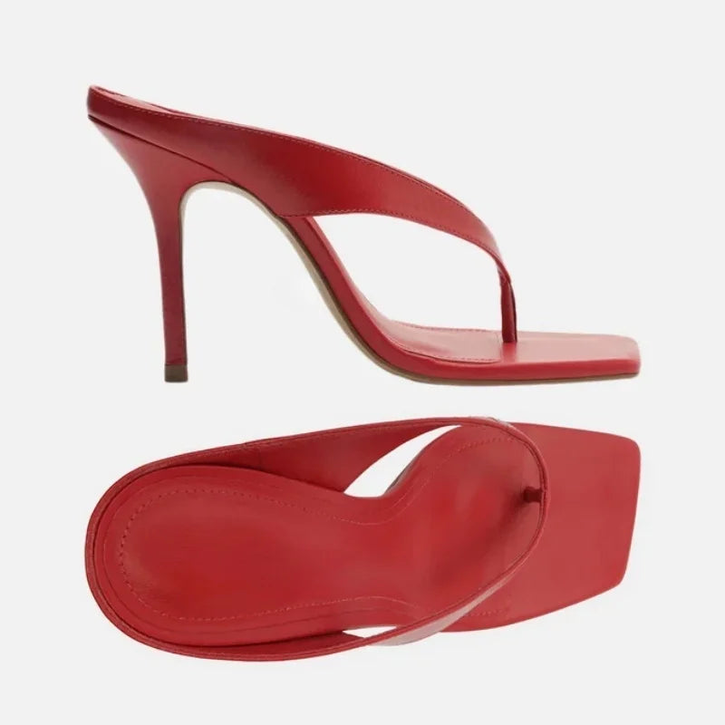New Sexy Summer Sandals Women Fashion Flip-flops Thin High Heels Square Toe Casual Party Sandals Shoes Leather Sexy Slides