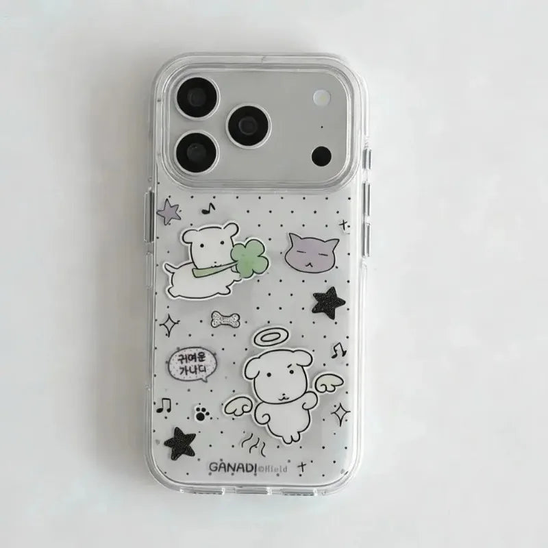 Korean Cute Big Head Puppy Polka Dots Phone Case For iPhone 17 Air 16 15 14 13 12 11 Pro Max 16e 17e X XR XS Max 7 8 Plus Cover