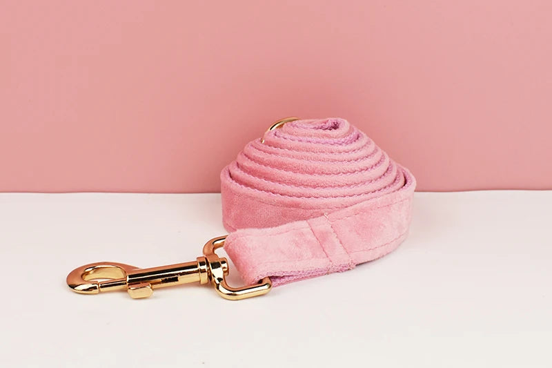 Pink Velvet Dog Collar And Leash Set For Small Medium Large Dogs Custom Engraved Nameplate Pet Supplies Dog Leash Velvet 01