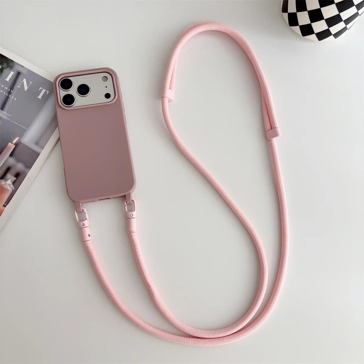Silicone Phone Case for IPhone 17 Air 16 16E 15 14 Plus 11 13 12 Mini Pro Max Crossbody Lanyard Candy Color Soft TPU Back Cover