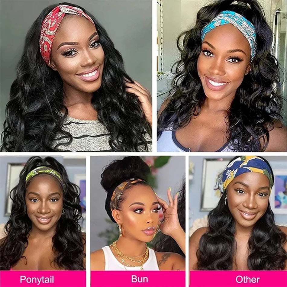 Headband Wig Human Hair Body Wave Glueless Wigs Full Machine Made Wig Peruvian Human Hair Wigs For Black Women Easy to Go 250%
