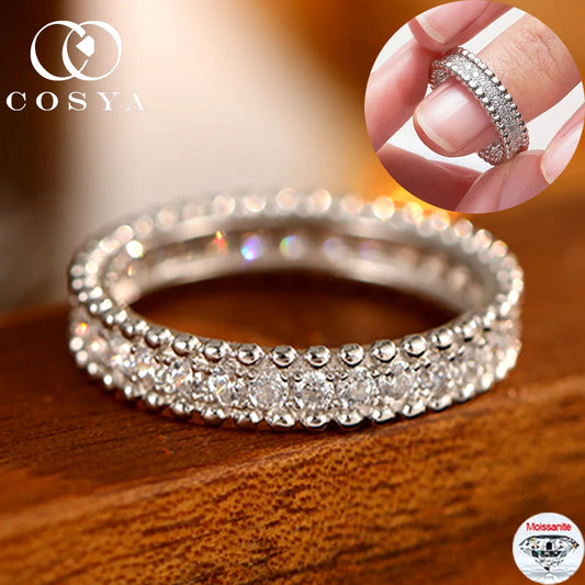 COSYA 1.2cttw Real Full Moissanite Ring D Color VVS1 Lab Diamond Band S925 Silver For Women Bridal Ring Wedding Fine Jewelry