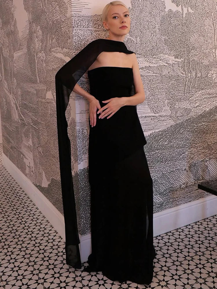 2025 New Strapless Dress With Ribbon Women's Elegant Sleeveless Mesh Beach Vacation Long Dress Spring Fashion Lady Dress
