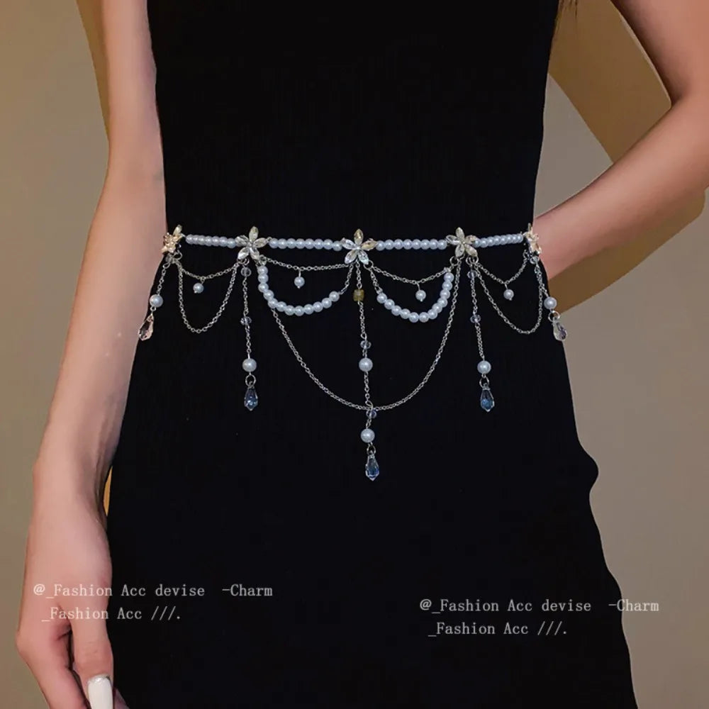 Fashion Elegant Pearl Waist Chains Versatile Waist Accessory Floral Belly Chain Boho Body Jewelry Women