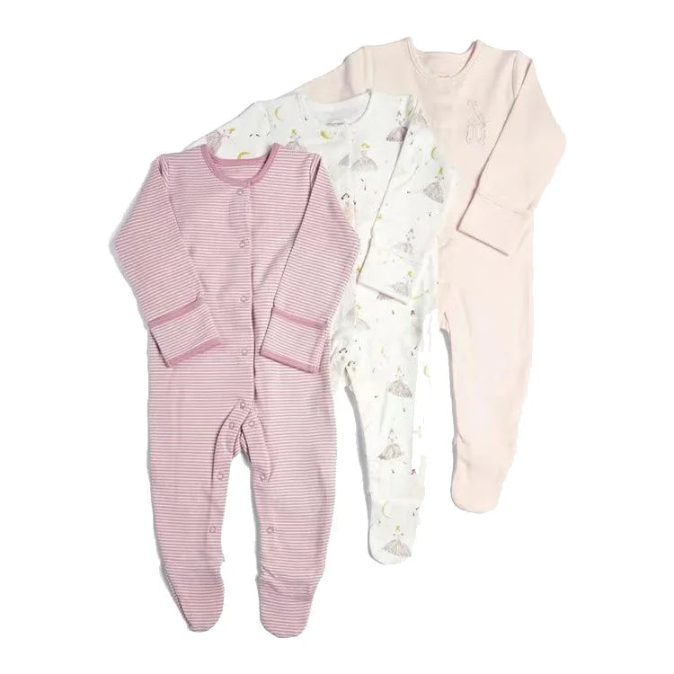 3pcs/Lot Cotton Soft Baby Romper Jumpsuit for Boys Girls with Zipper Footed Long Sleeve Pajama Sleepsuit Outfit Infant Clothes