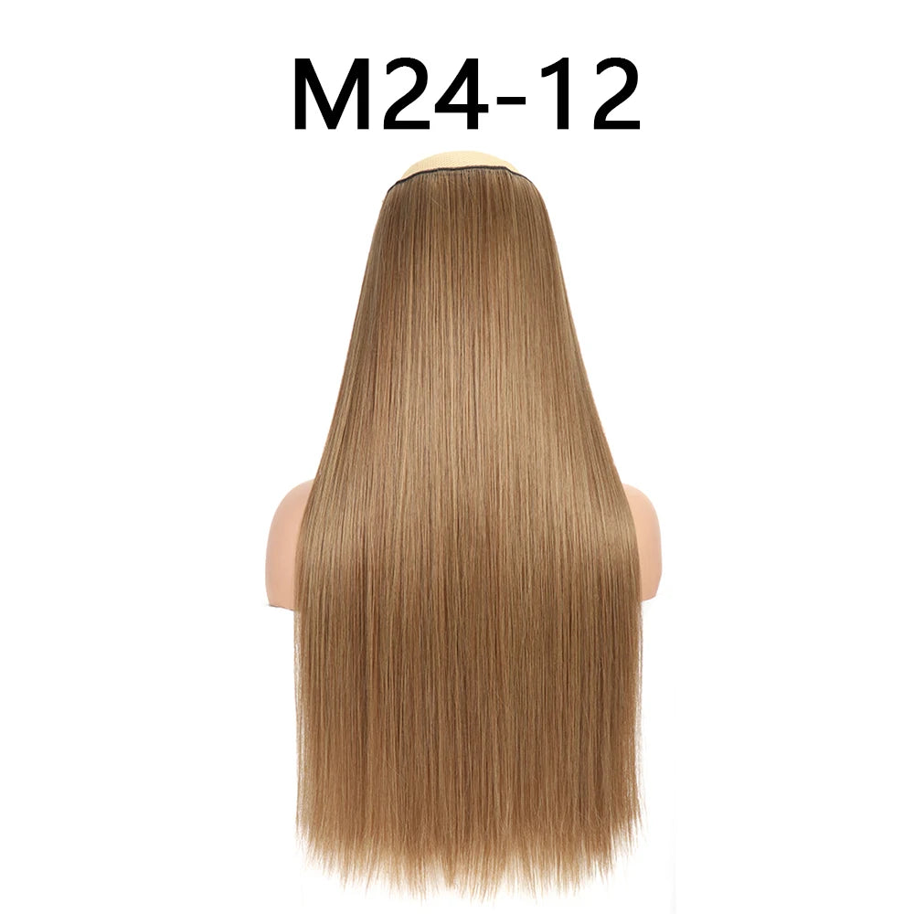 Synthetic 24Inch Hair Extensions OnePiece 5 Clips Long Straight Hairstyle Heat Resistant Fake Hairpiece For Women Natural Brow
