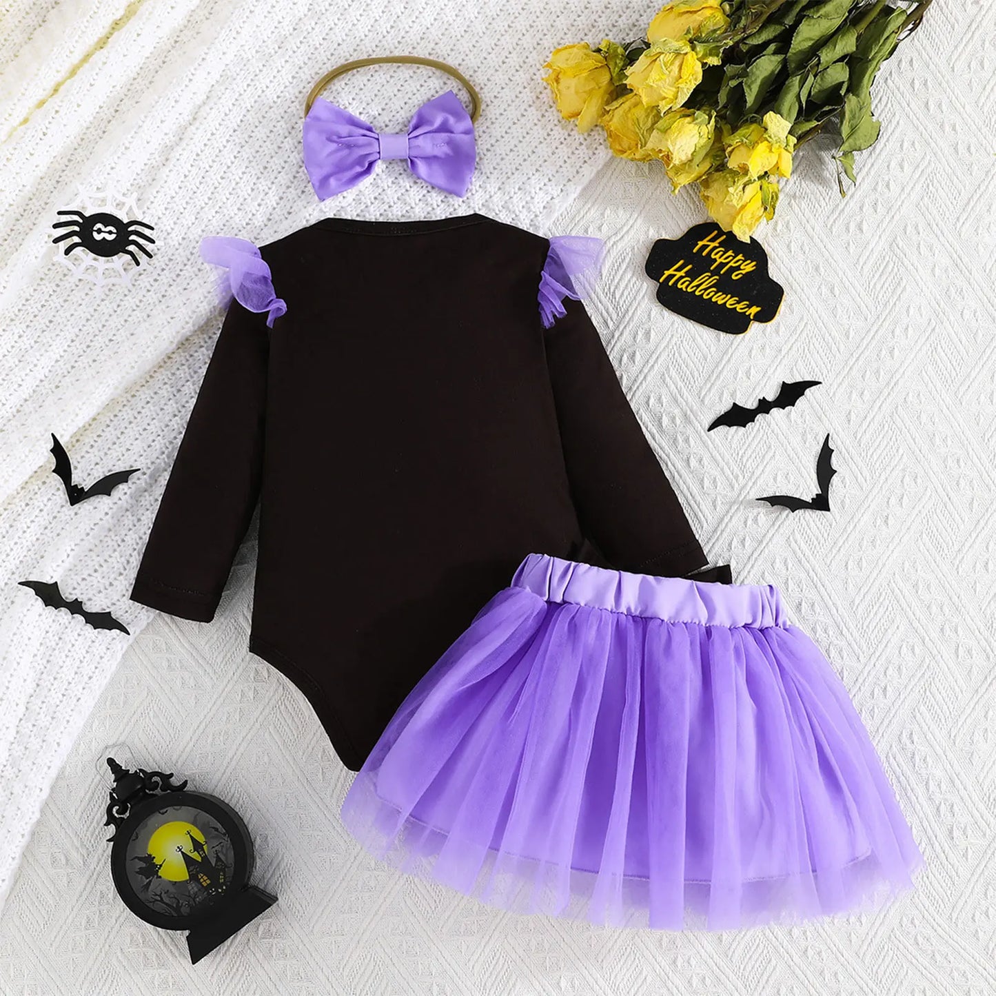 Infant Girls Halloween Theme Party Carnival Pumpkin Ghost Skeleton Cosplay Costume Skull Pumpkin Face Apparition Print Romper