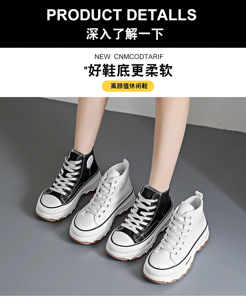 2026Women Canvas Shoes High Top Women's Vulcanize Shoes Lace-Up Casual Ladies Sneakers Plarform Non-slip Round Head Female Shoes