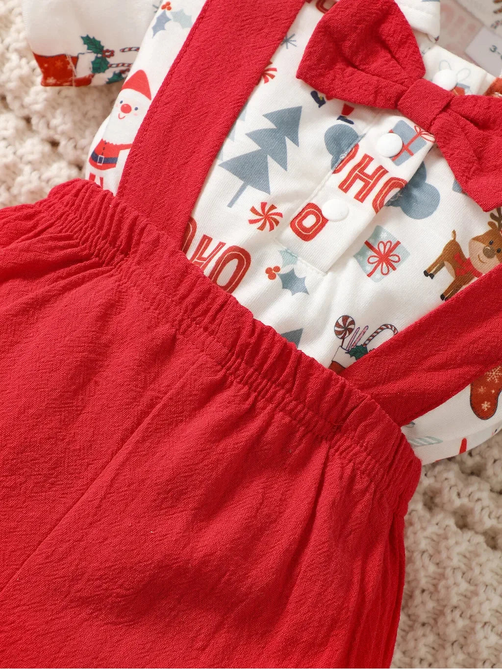 2PCS Newborn Baby Boy Christmas Clothing Set Short Sleeve Christmas Bodysuit+Overall Cute Holiday Party Wear for Baby 0-18Months