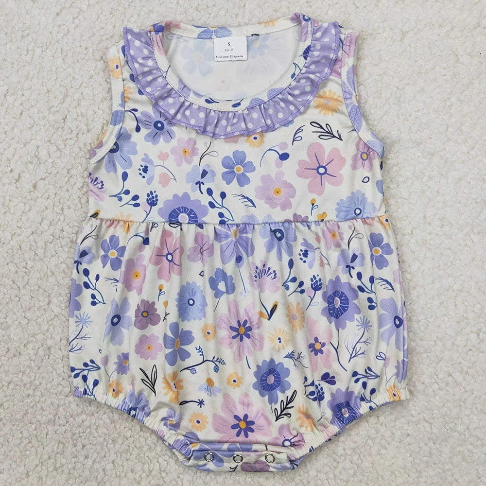 Hot Sale Baby Girls Rompers Blue Flutter Sleeves Bows Ruffle Rompers Boutique Toddler Girls Bubbles Summer Rompers Girls Onesie
