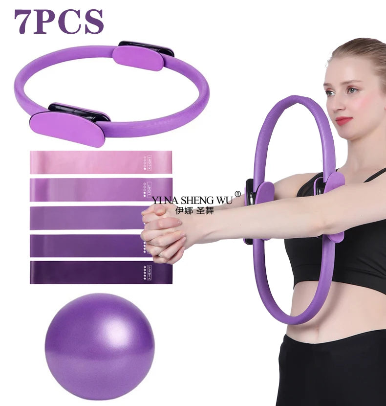 7Pcs Pilates Equipment For Home Workouts Pilates Ring And Ball Set Resistance Bands & More Perfect For Home Pilates Equipment