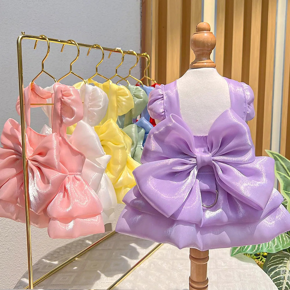 Dog Dress Girl Dog Clothes Pet Apparel Doggie Pink Bowknot Tulle Cat Sequin Clothing Pup Dresses Doggy Attire Birthday