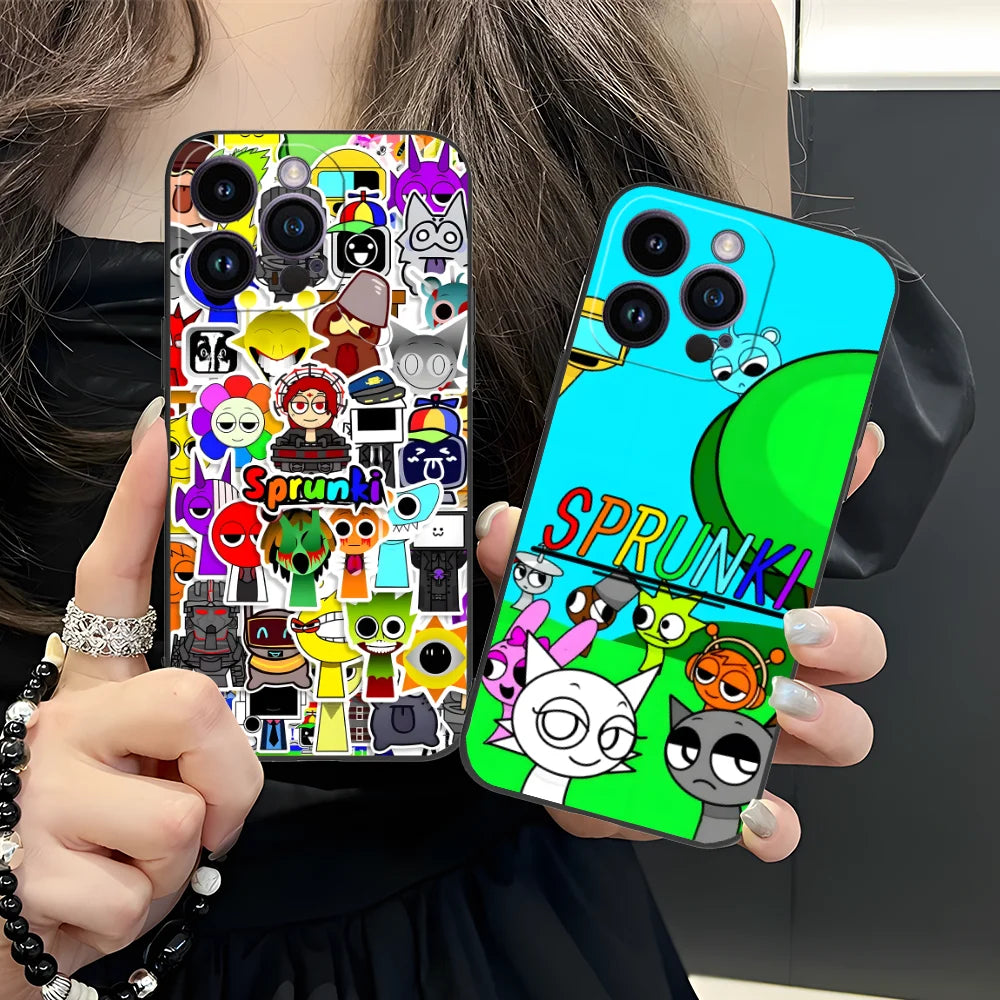 Funny Cartoon Sprunki Pattern Phone Case For iPhone 17 16 15 14 13 12 11 Pro Max Mini SE 7 Plus 17E Shockproof Non-Slip Cover