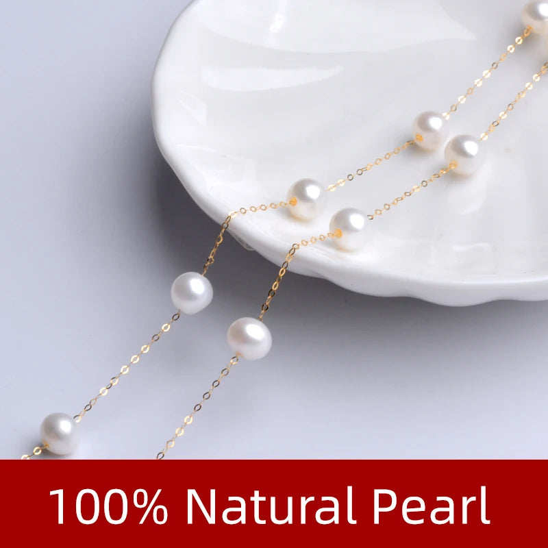 XF800  Real 18K Gold Natural Pearl Necklace Au750  Bracelet Fine Jewelry Round Aniversary Gift For Women White T628