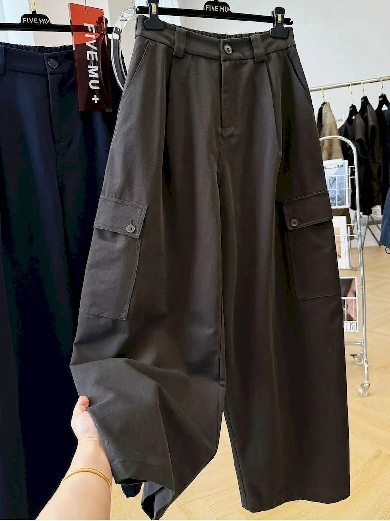 Cargo Pants Women Large Size Sporty Workwear Korean Style Casual Elastic Waisted Trousers Streetwear Clothing Wide Leg Pants