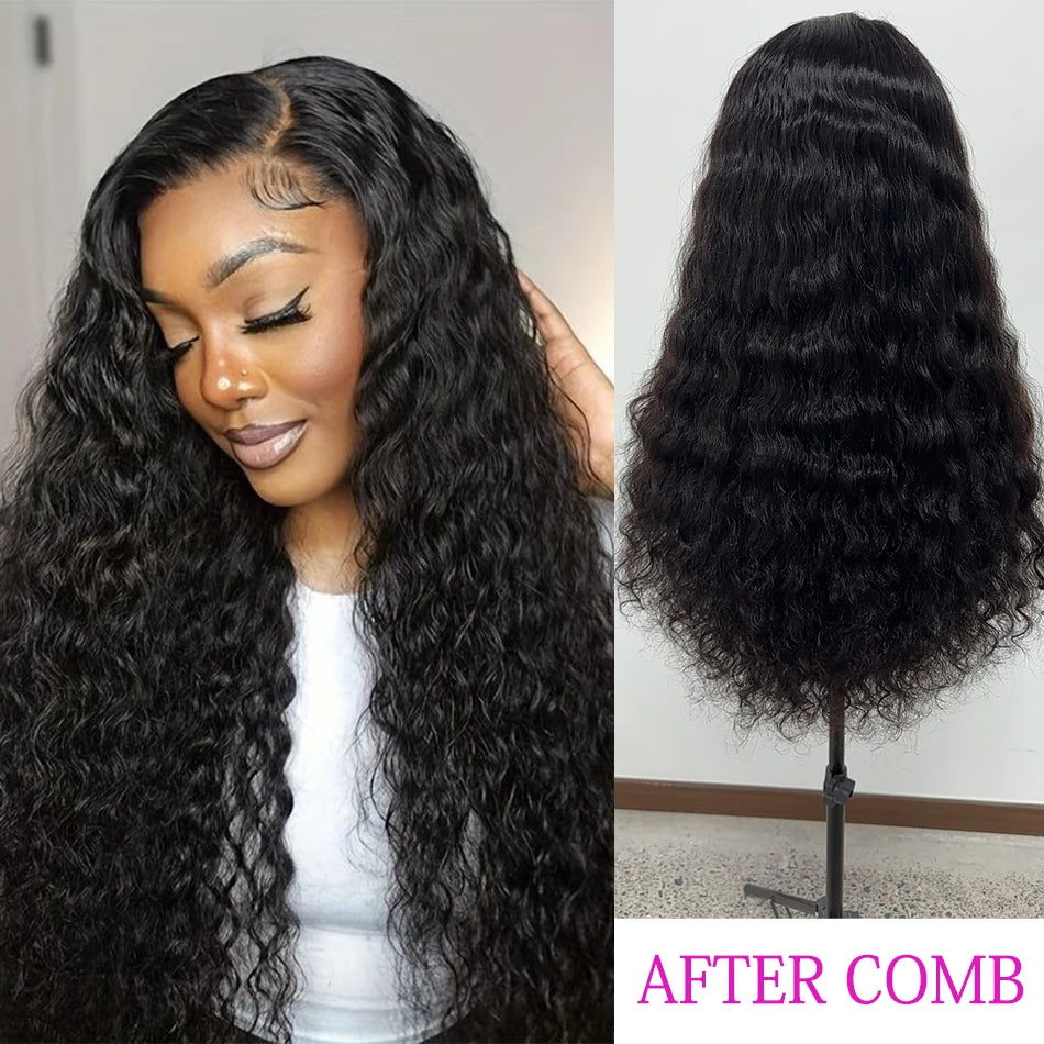 100% Human Hair Wet And Wavy HD Lace Frontal Wigs 250 Density Pull And Go Deep Curly Wave 13x4 HD Lace Frontal Drawstring Wigs