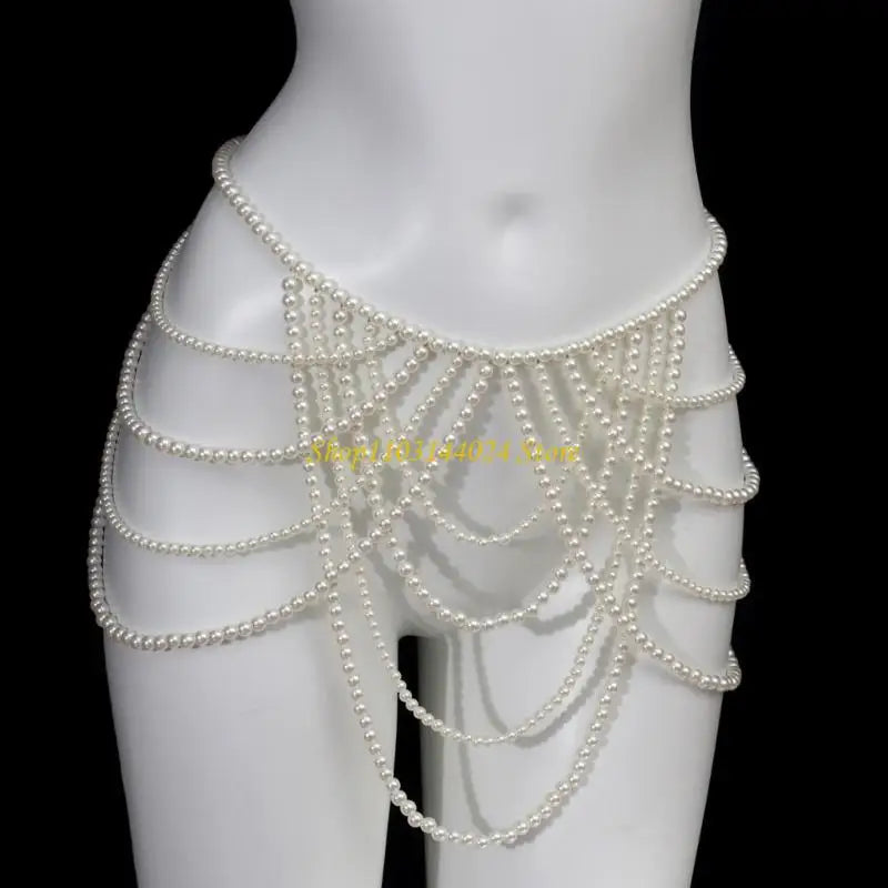 Modern Faux Pearls Body Necklace for Women Adjustable Strap Shoulder Chain Great for Celebrations and Day to Day Fashion