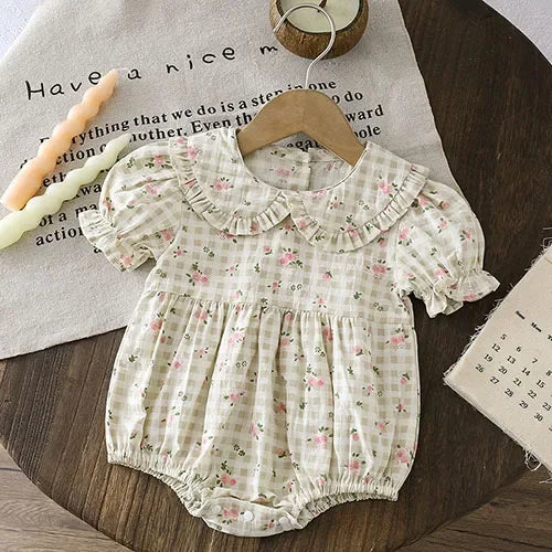 2025 New Summer Toddler Baby Girls Jumpsuit Short Sleeved Cotton Stripe Newborn Baby Girls Romper 0-24M Baby Girls Clothing