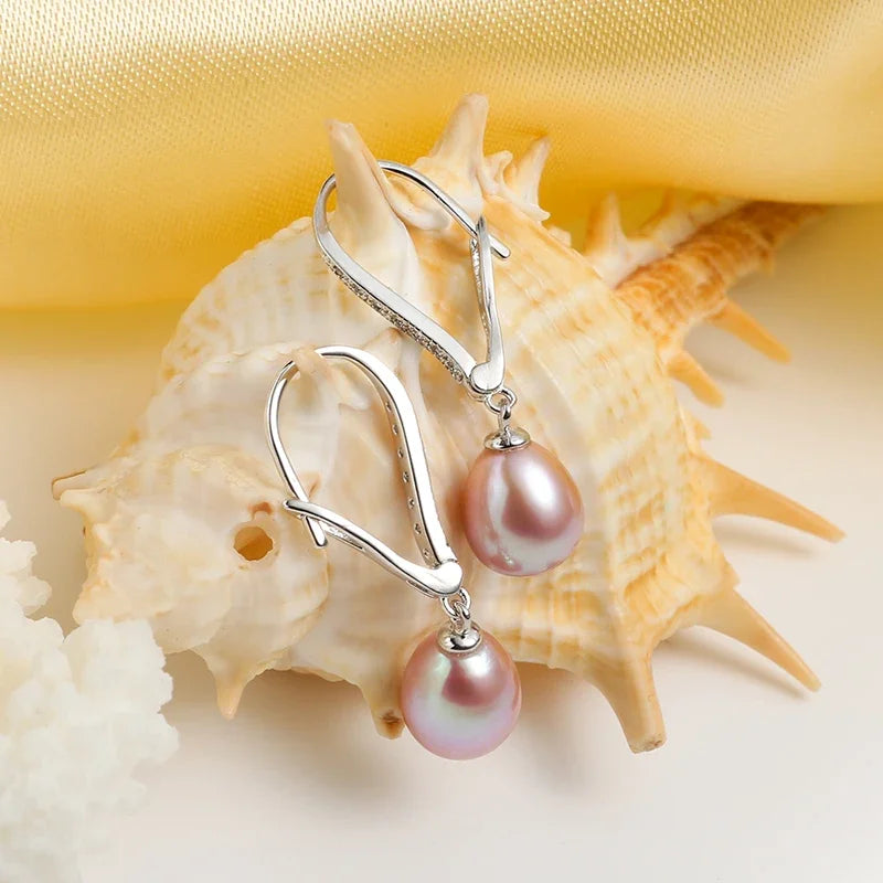 HENGSHENG Pearl Dangle Earrings Earrings 8-9mm Natural Teardrop Pearls Bridal Bridesmaid 925 Sterling Silver Earrings
