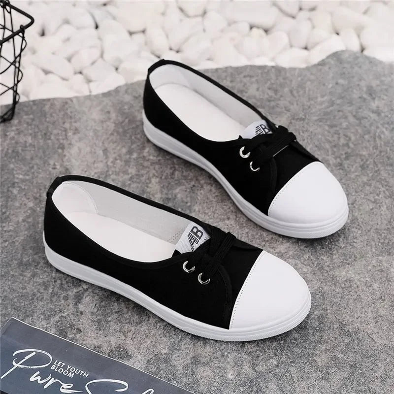 Lady Fashion Light Weight White Anti Skid Comfort Lace Up Student School Shoes Zapatos Women Cute Sweet Black Stylish Shoes B87