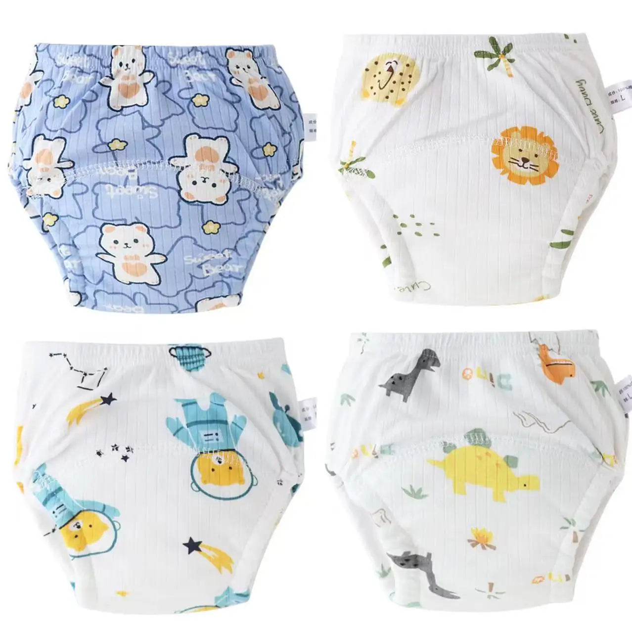 4PCS Breathable Cotton New Reusable Washable Baby Potty Training Pants Infant Todder Cute Underwear Soft Briefs for Boys Girls