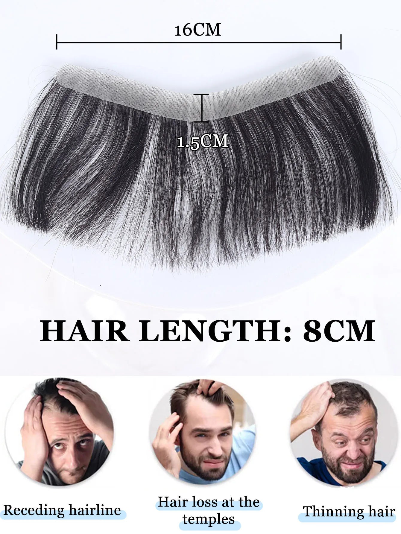Forehead Patch 100% Human Hair Hairpiece Sideburns Toupee Invisible Seamless Ultra Thin Skin PU Men's Hairline Sideburn Patch