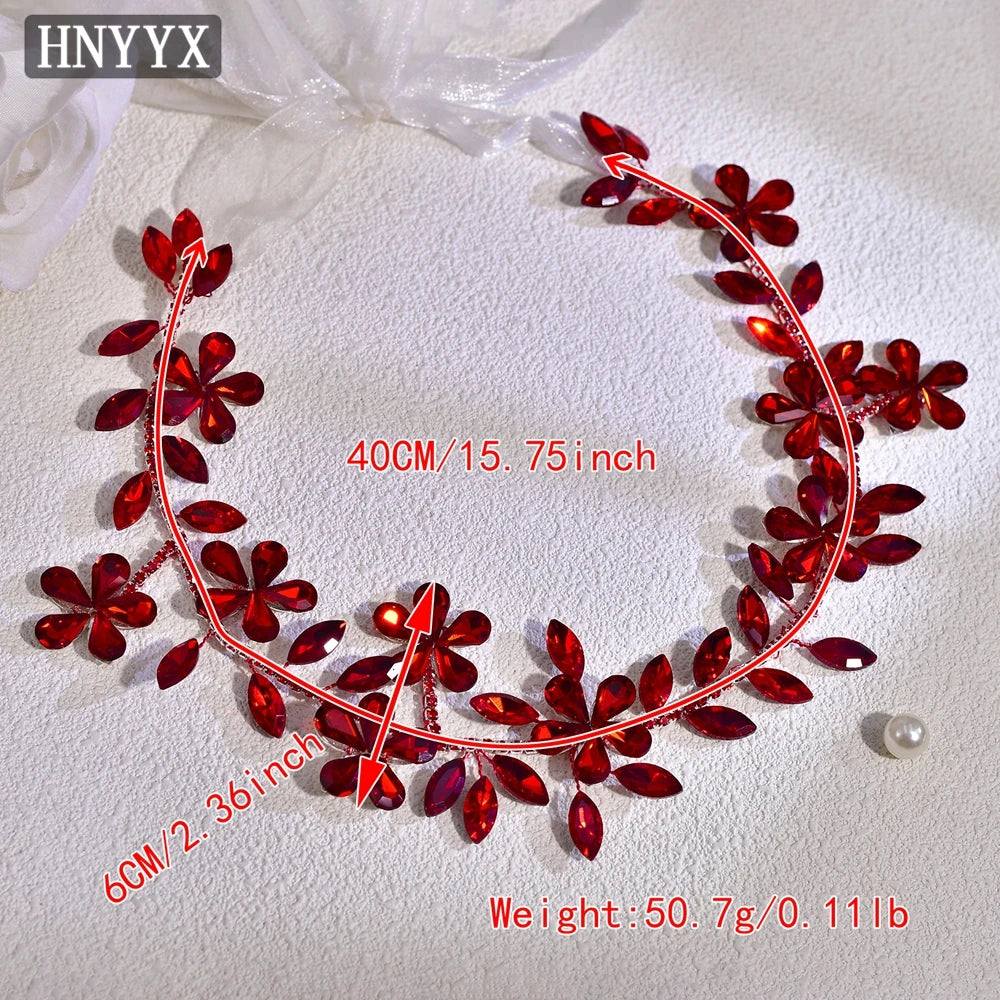 HNYYX Red Bridal Dress Belt Shiny Red Rhinestone Belt Suitable for Wedding Bridesmaids Ball Crystal Flower Gown Sash SA232