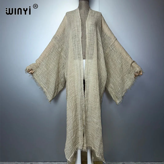 WINYI Women's Soft Cardigan Boho Maxi Dress Comfortable Loose beachwear Cover Up Kimono abaya dubai luxury  Party Africa Style