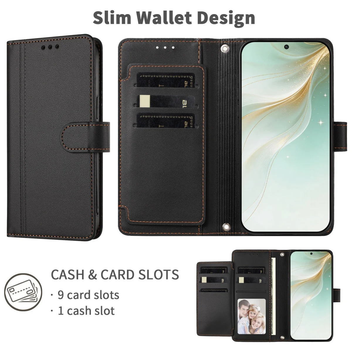 Luxury Premium Leather Wallet Case For iPhone 17 16 15 14 13 12 17 Pro Max Plus Air 17e 16e Wallet Card Slot Magnetic Flip Cover