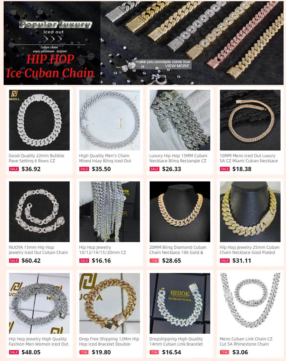 Hip Hop Iced Out Jewelry New 7MM Wide Inlaid Colorful Zircon Necklace Bracelet Fashionable Luxury Personalized Gift