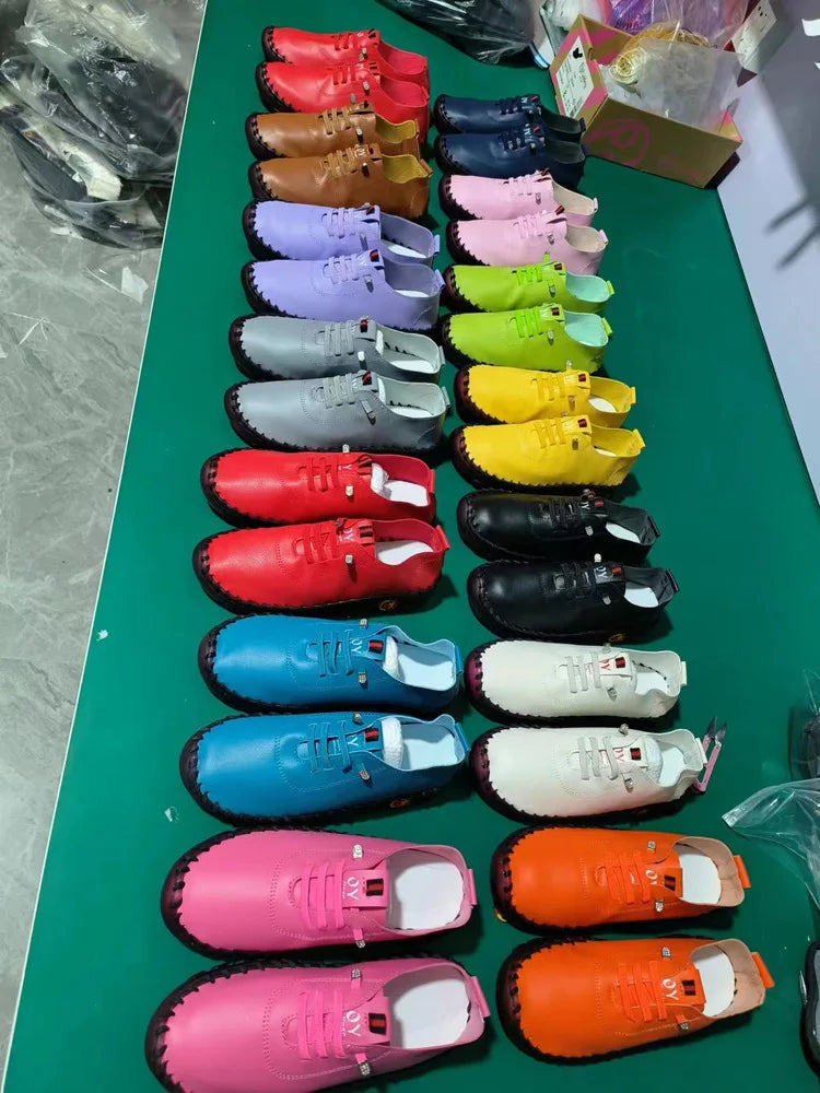Casual Hand Sewn Women's Single Shoes Soft Bottom Cow Tendon Autumn New Style Comfortable Breathable Wear Resistant Mom Shoes