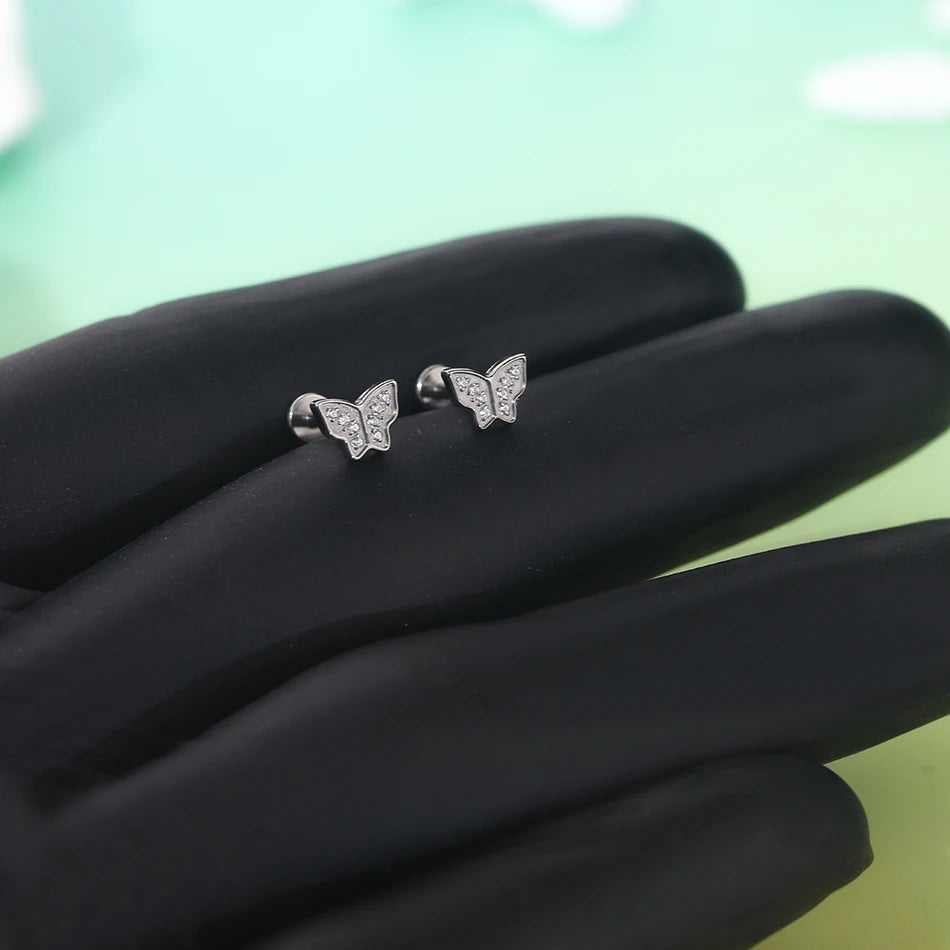 1/5PCS Titanium 16G Tragus Daith Helix Lobe Ear Piercing for Women Leaf Star Zircon Cartilage Stud Earring Piercing Jewelry Gift