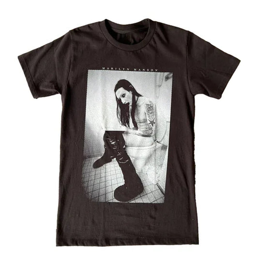 Marilyn Manson Men Cotton TShirt Dark Brown Gothic Grunge Style